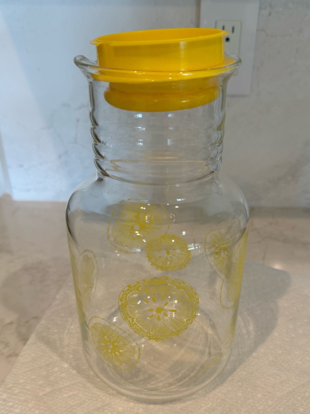 Vintage Pyrex glass lemonade or juice pitcher